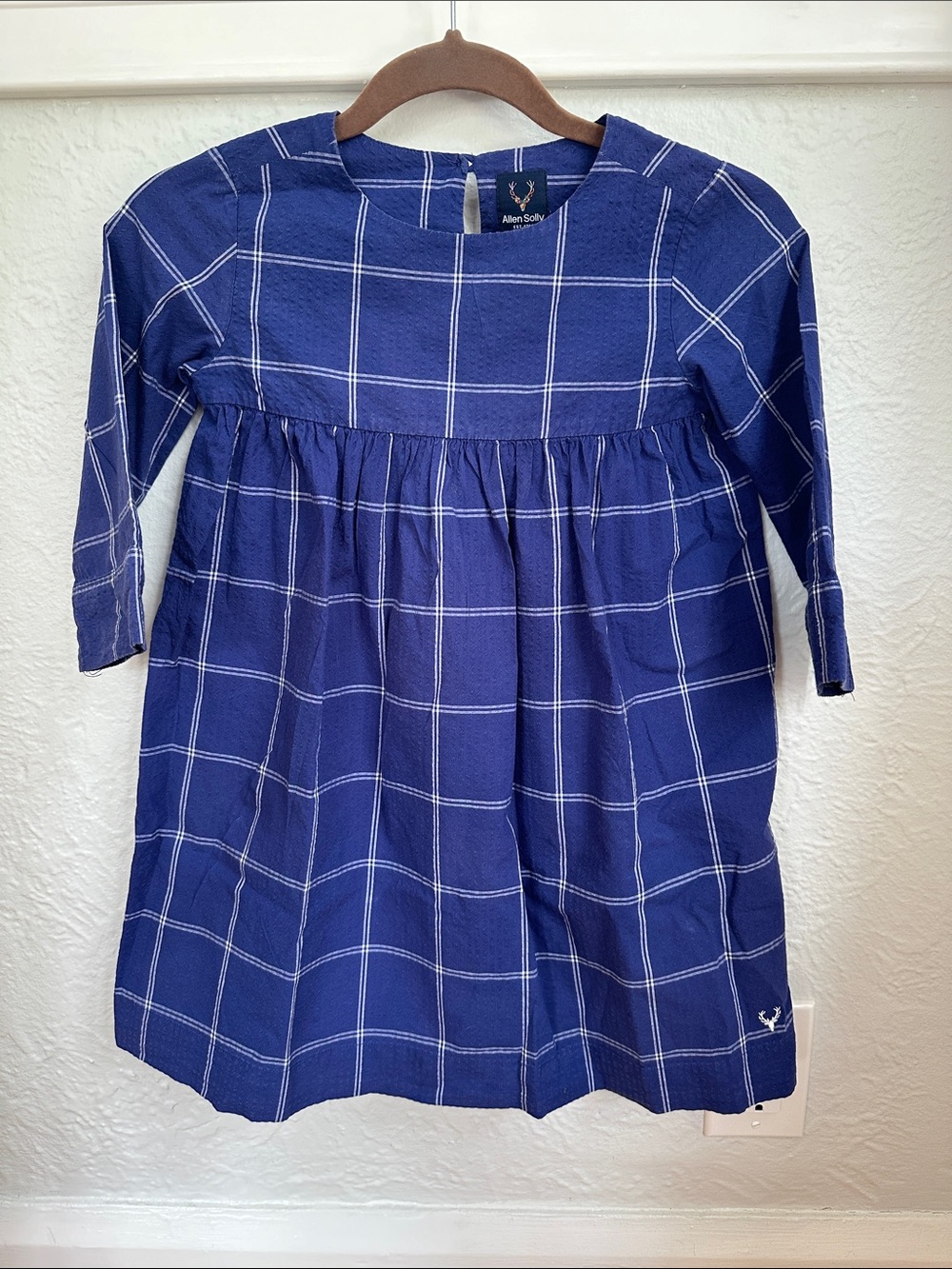 Allen Solly Girls Blue Windowpane Long-Sleeve Dress